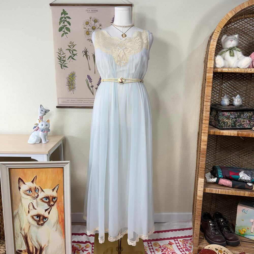 Vintage Gotham Lingerie Nylon Long Nightgown Dolly Coquette Romantic Ethereal S